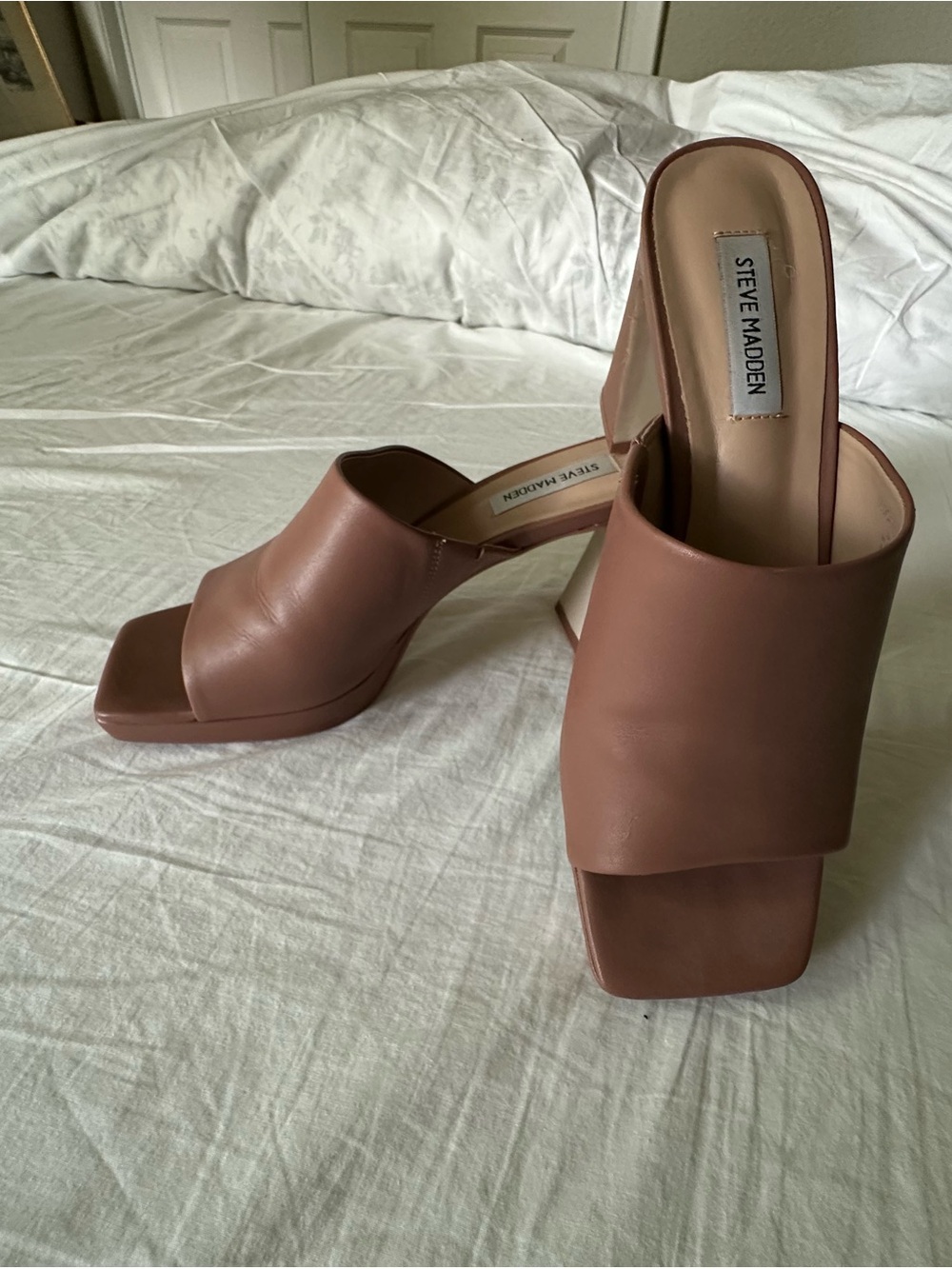 Steve Madden Mauve Brown Square-Toe Platform Mules
